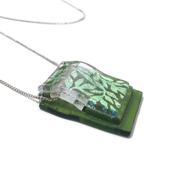 Handmade Green Glass Pendant Sterling Chain - Picture 4 of 7